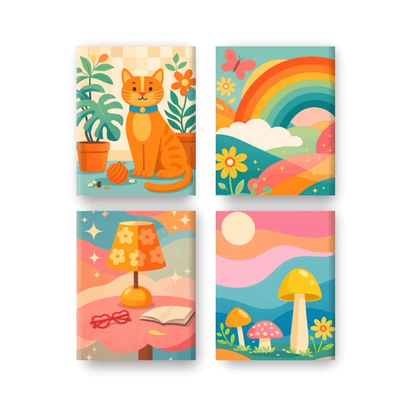 4 Mini-Gemälde | Regenbogen-Träume Set - Malen nach Zahlen