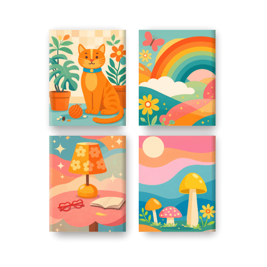 4 Mini-Gemälde | Regenbogen-Träume Set - Malen nach Zahlen
