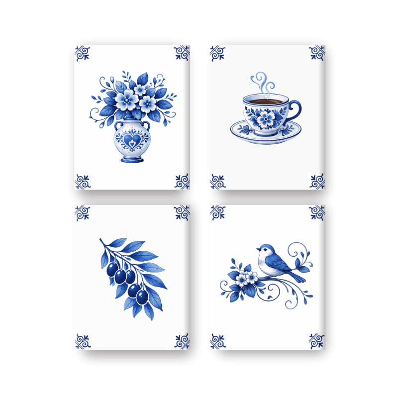 4 Mini-Gemälde | Delft Blau Set - Malen nach Zahlen