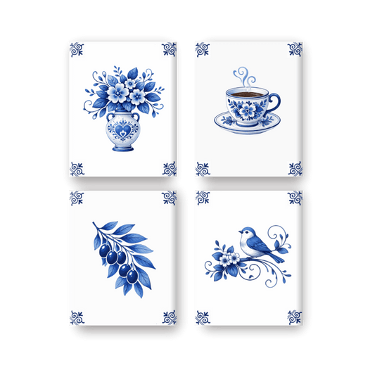 4 Mini-Gemälde | Delft Blau Set - Malen nach Zahlen