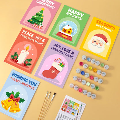 6 Mini-Gemälde auf Holzplatte – Weihnachtsgrüße Set
