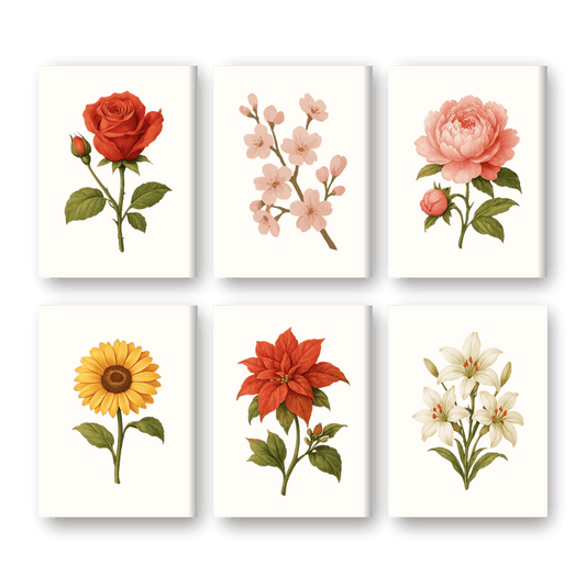 Malen nach Zahlen - Malen nach Zahlen – 6 Mini-Gemälde | Blumen & Rosen-Set
