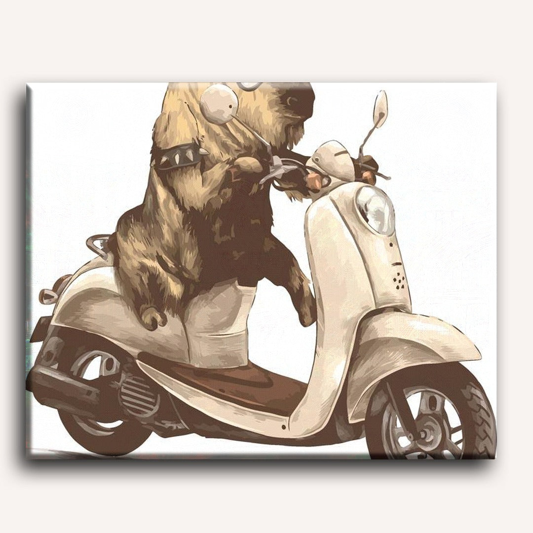 Malen nach Zahlen - Bulle auf dem Motorroller