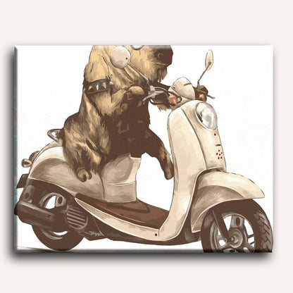 Malen nach Zahlen - Bulle auf dem Motorroller