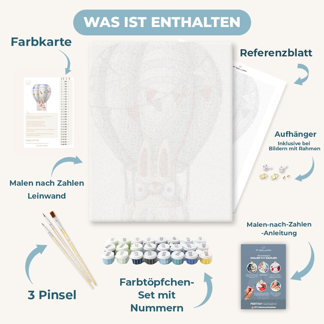 Malen nach Zahlen - Heißluftballon - Häschen