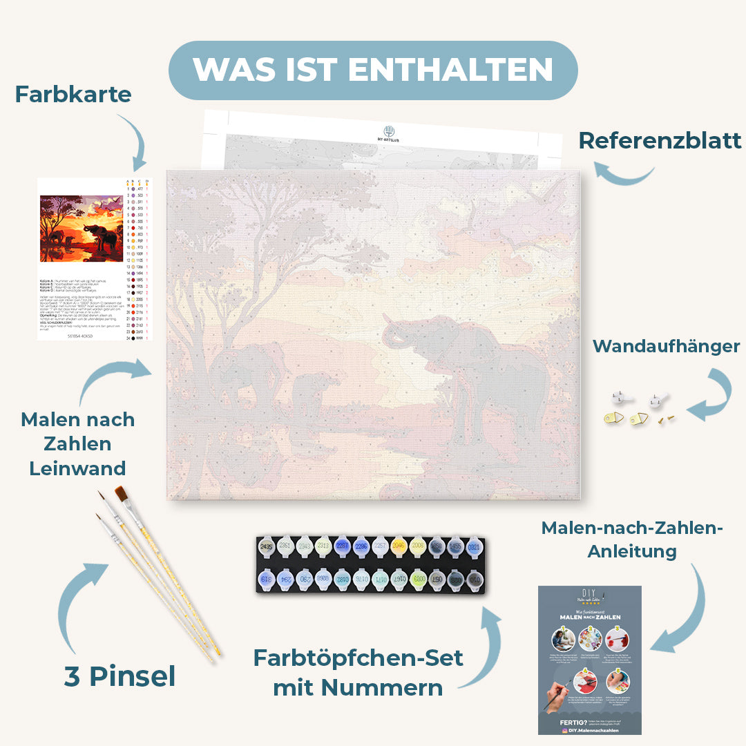 Malen nach Zahlen - Afrikanische Savannenelefanten