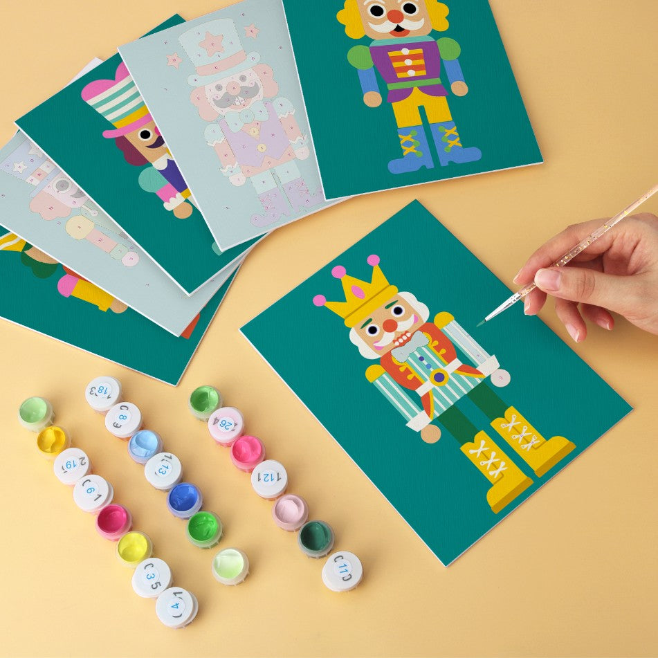 6 Mini-Gemälde auf Holzplatte – Nussknacker Set