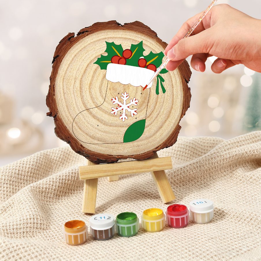 Malen nach Zahlen Baumscheibe - Weihnachtsstrumpf
