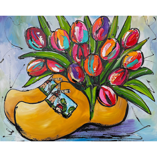 Malen nach Zahlen - Fröhliche Malerei - Tulpen in Holzschuhen