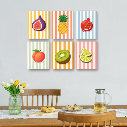 6 Mini-Gemälde | Gestreifte Früchte Set