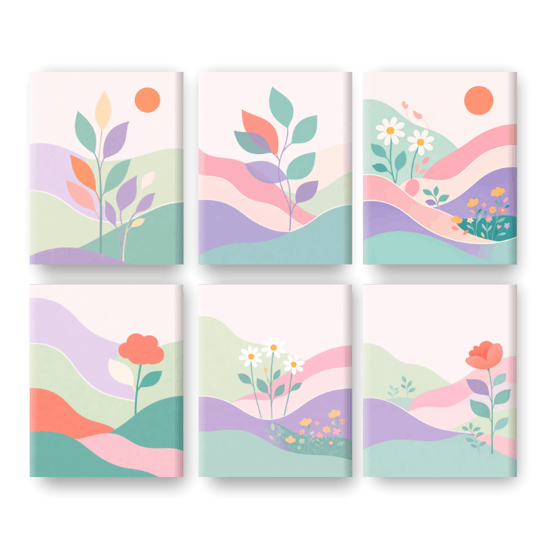 6 Mini-Gemälde | Pastell Landschaften Set - Malen nach Zahlen