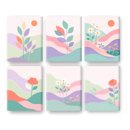 6 Mini-Gemälde | Pastell Landschaften Set - Malen nach Zahlen