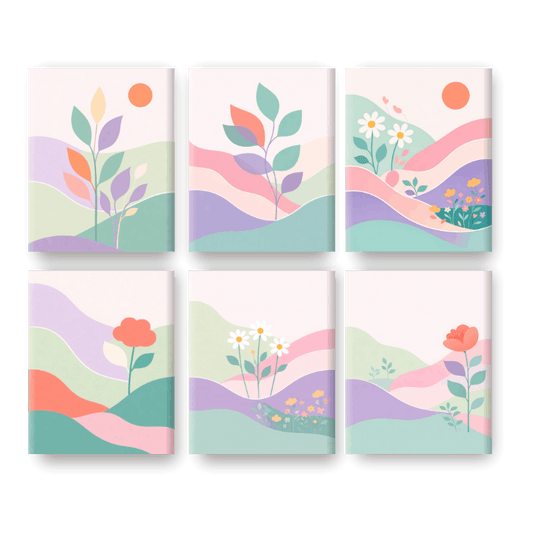 6 Mini-Gemälde | Pastell Landschaften Set - Malen nach Zahlen