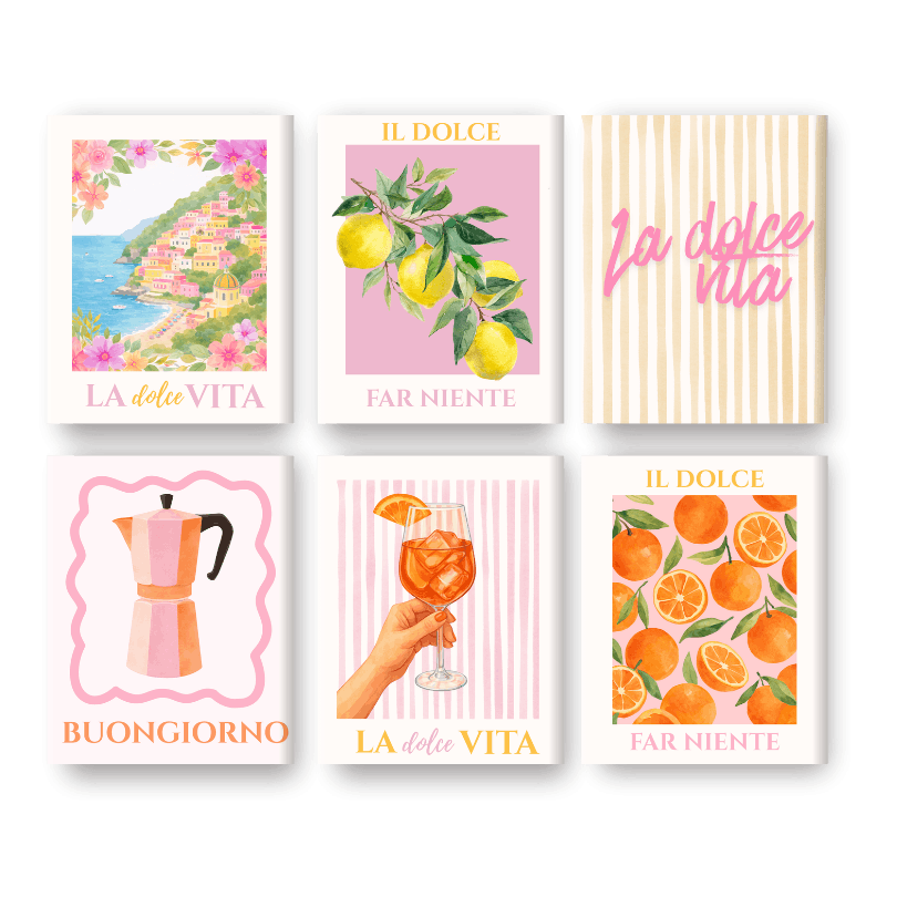 6 Mini-Gemälde | Rosa Dolce Vita Set - Malen nach Zahlen