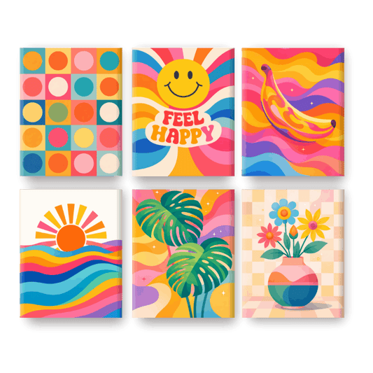 6 Mini-Gemälde | Regenbogen Retro Set - Malen nach Zahlen