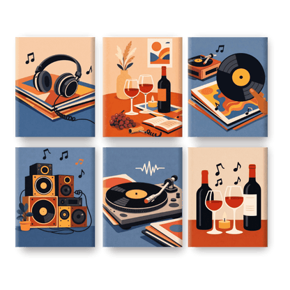 6 Mini-Gemälde | Musik & Wein Set - Malen nach Zahlen