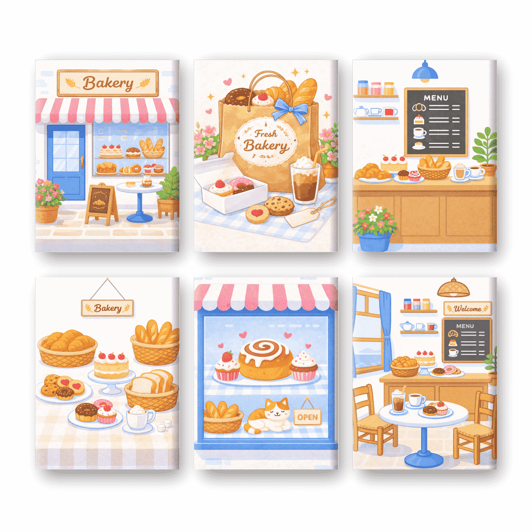 6 Mini-Gemälde | Bäckerei Set-Malen nach zahlen