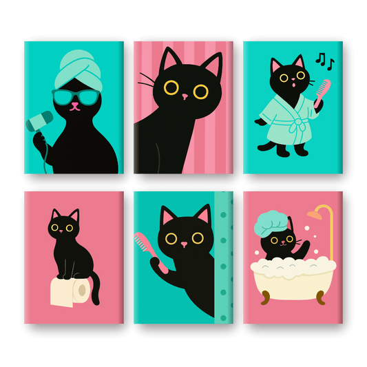 6 Mini-Gemälde | Badezimmer-Katzen Set-Malen nach zahlen