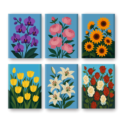 6 Mini-Gemälde | Wunderschönes Blumen Set-Malen nach zahlen