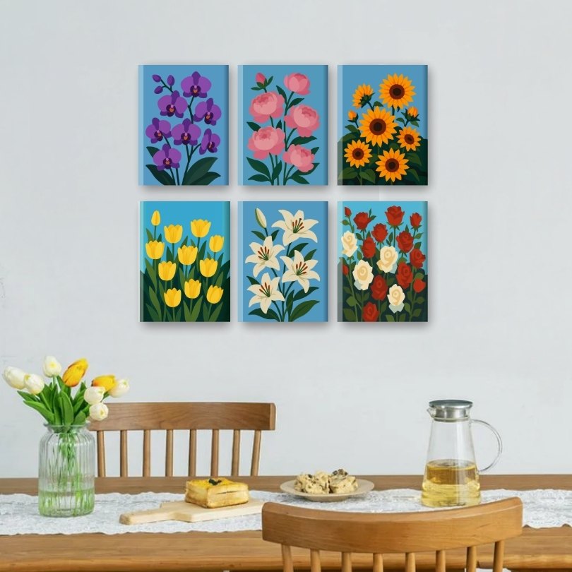 6 Mini-Gemälde | Wunderschönes Blumen Set