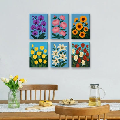 6 Mini-Gemälde | Wunderschönes Blumen Set