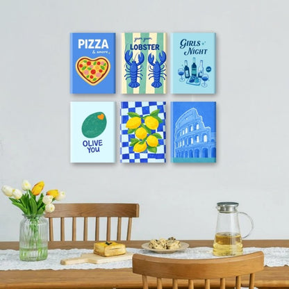 6 Mini-Gemälde | Blaues Italien Set