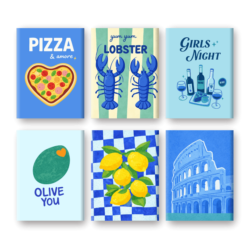 6 Mini-Gemälde | Blaues Italien Set-Malen nach zahlen