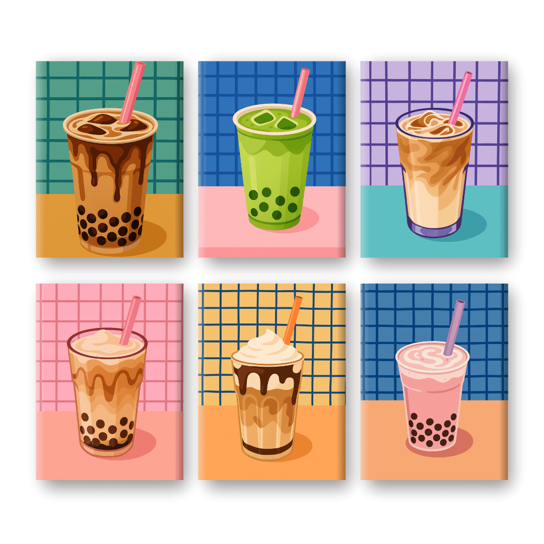 6 Mini-Gemälde | Boba Tea Set-Malen nach zahlen