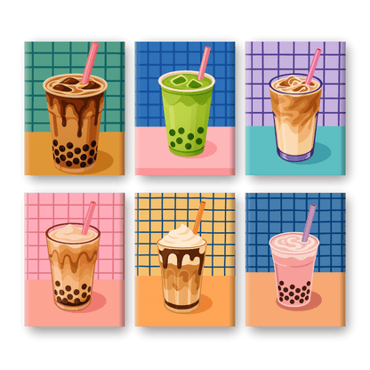 6 Mini-Gemälde | Boba Tea Set-Malen nach zahlen