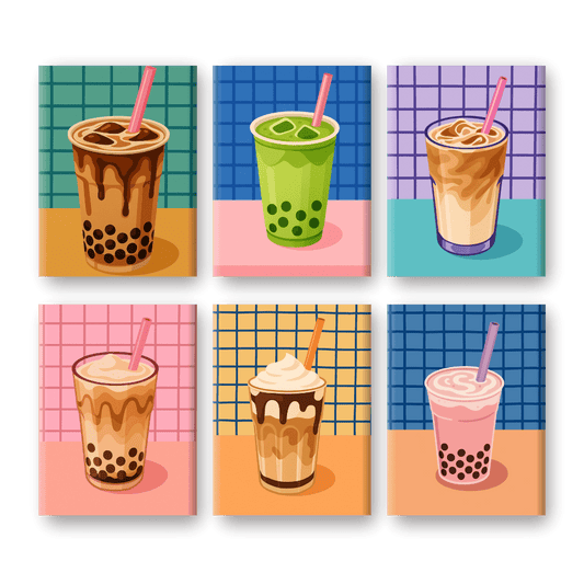 6 Mini-Gemälde | Boba Tea Set-Malen nach zahlen