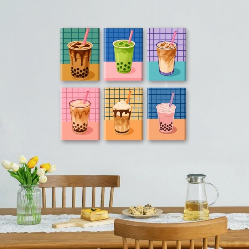 6 Mini-Gemälde | Boba Tea Set
