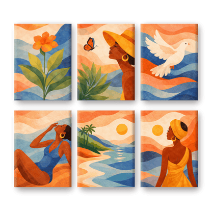6 Mini-Gemälde | Boho-Sonnenuntergang-Set-Malen nach zahlen