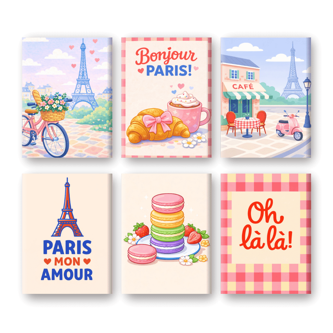 6 Mini-Gemälde | Bonjour Paris Set-Malen nach zahlen