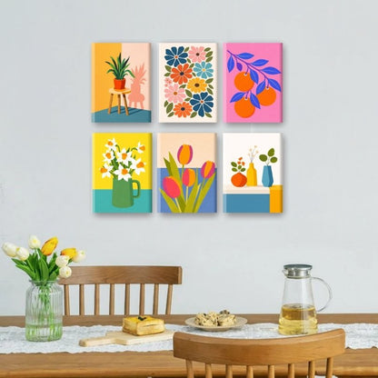 6 Mini-Gemälde | Botanische Blumen & Pflanzen Set