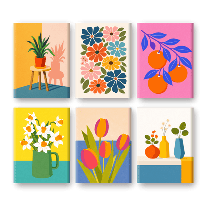 6 Mini-Gemälde | Botanische Blumen & Pflanzen Set-Malen nach zahlen