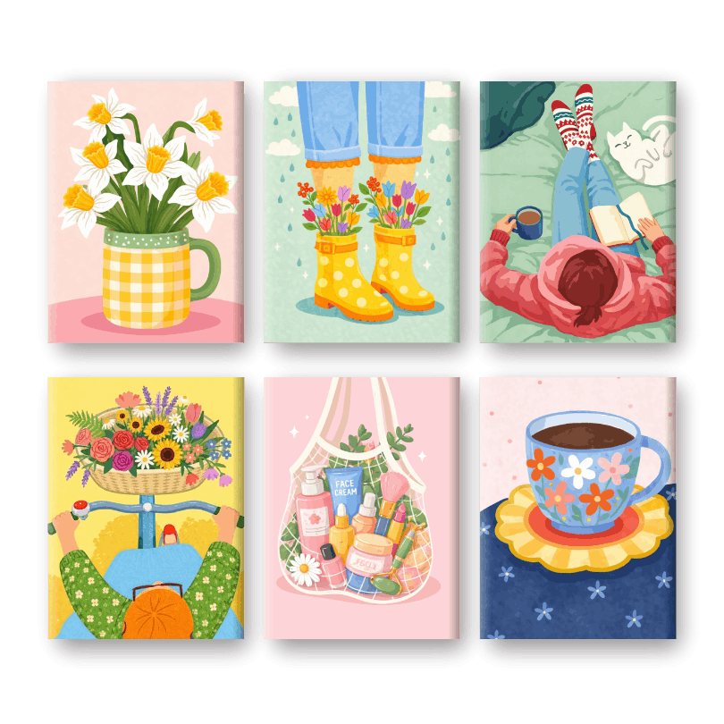 6 Mini-Gemälde | Ruhiges & Gemütliches Set-Malen nach zahlen