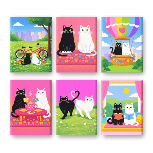 6 Mini-Gemälde | Katzen in Liebe Set-Malen nach zahlen