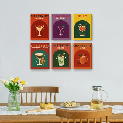 6 Mini-Gemälde | Weihnachts-Cocktails Set