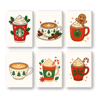 6 Mini-Gemälde | Weihnachtskaffee Set-Malen nach zahlen