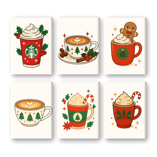 6 Mini-Gemälde | Weihnachtskaffee Set-Malen nach zahlen