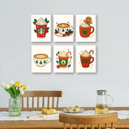 6 Mini-Gemälde | Weihnachtskaffee Set
