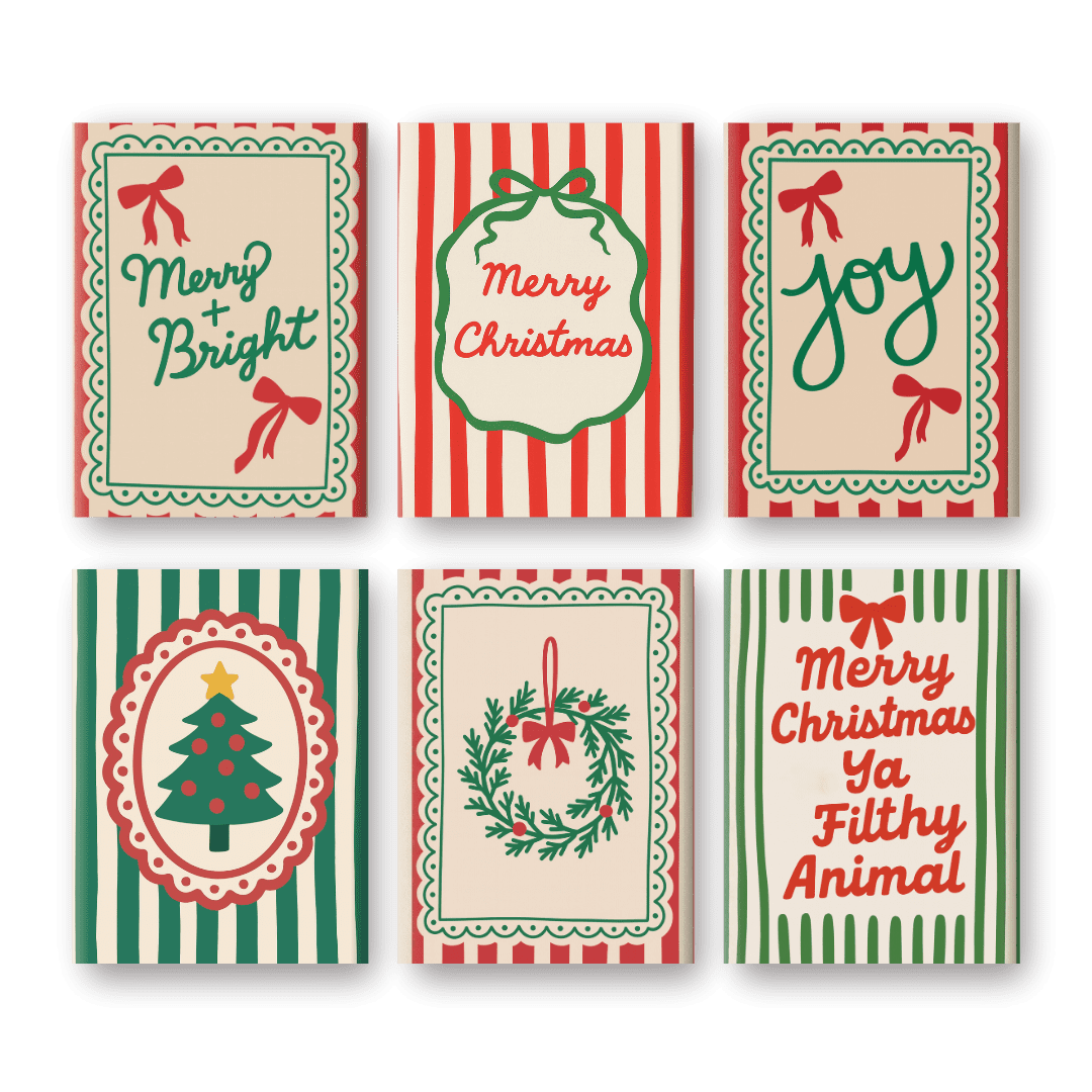 6 Mini-Gemälde | Weihnachtliches Streifen Set-Malen nach zahlen