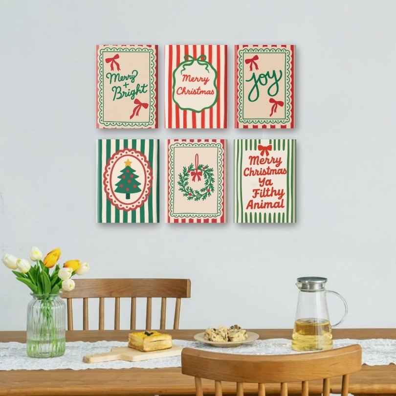6 Mini-Gemälde | Weihnachtliches Streifen Set