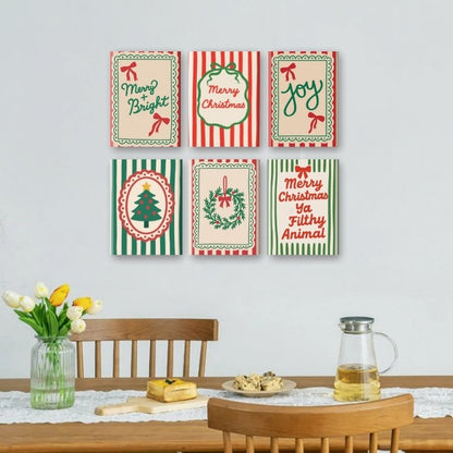 6 Mini-Gemälde | Weihnachtliches Streifen Set