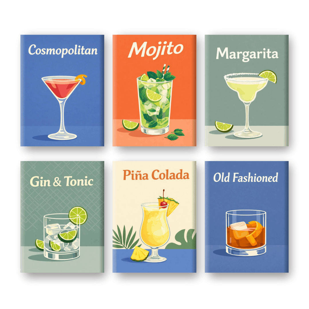 6 Mini-Gemälde | Cocktail Getränke Set - Malen nach Zahlen