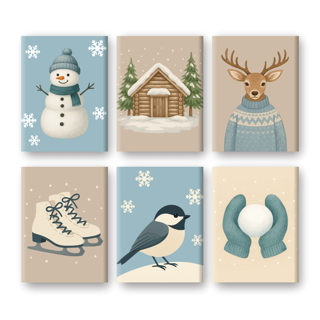 6 Mini-Gemälde | Kaltes Winter-Set-Malen nach zahlen