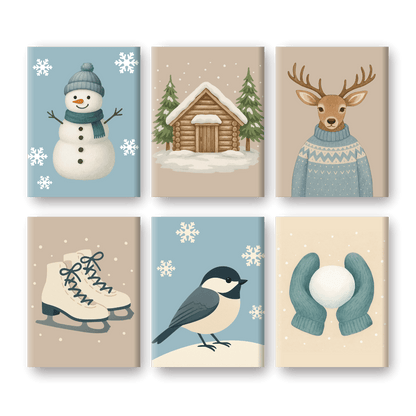 6 Mini-Gemälde | Kaltes Winter-Set-Malen nach zahlen