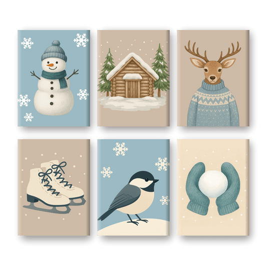 6 Mini-Gemälde | Kaltes Winter-Set-Malen nach zahlen
