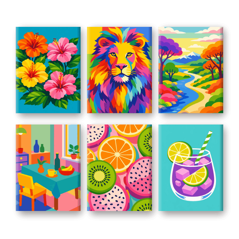 6 Mini-Gemälde | Farbexplosions-Set-Malen nach zahlen