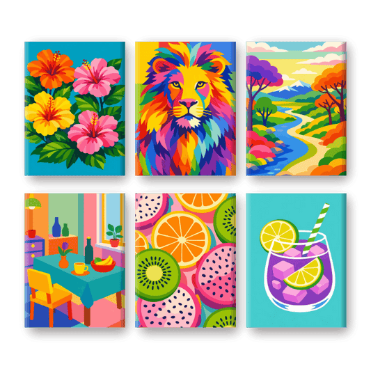 6 Mini-Gemälde | Farbexplosions-Set-Malen nach zahlen